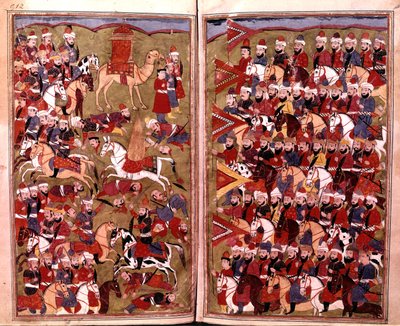 Het leger van Aicha bij de Slag om Djamal in 656, illustratie uit Hamla-i-Haydari, door Mirza Muhammad Rafi Bazil, 1808 door Indian School